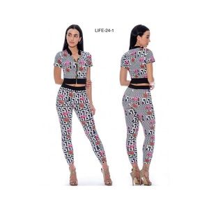 Women 2pc Pattern Zip up Set